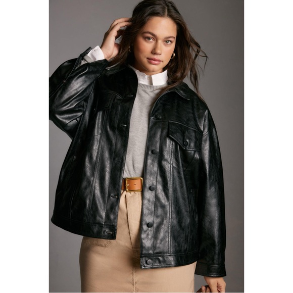 Pilcro Jackets & Blazers - pilcro anthropologie the western boyfriend jacket faux black leather edition